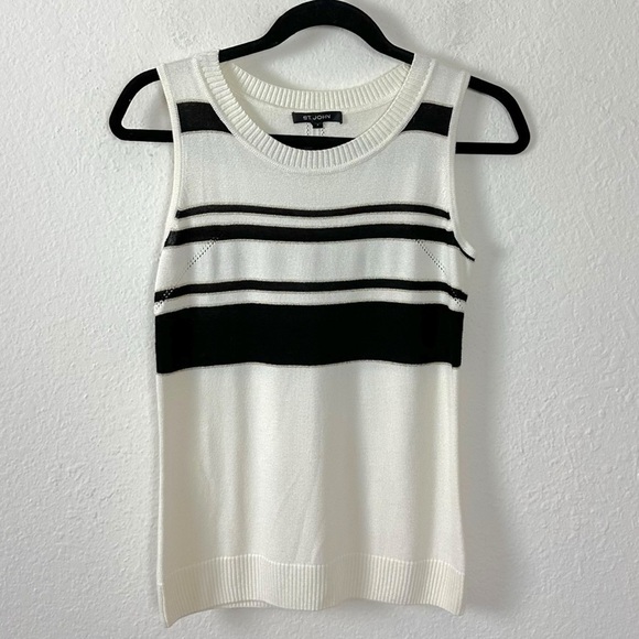St. John Wool Cashmere Cardigan Sweater Set Black White Gold Stripe Size Small - Picture 6 of 16